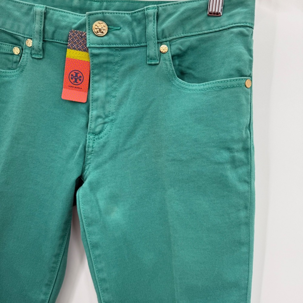 Tory Burch Alexa Cropped Skinny Jeans Viridian Green Size 27 - Picture 6 of 8